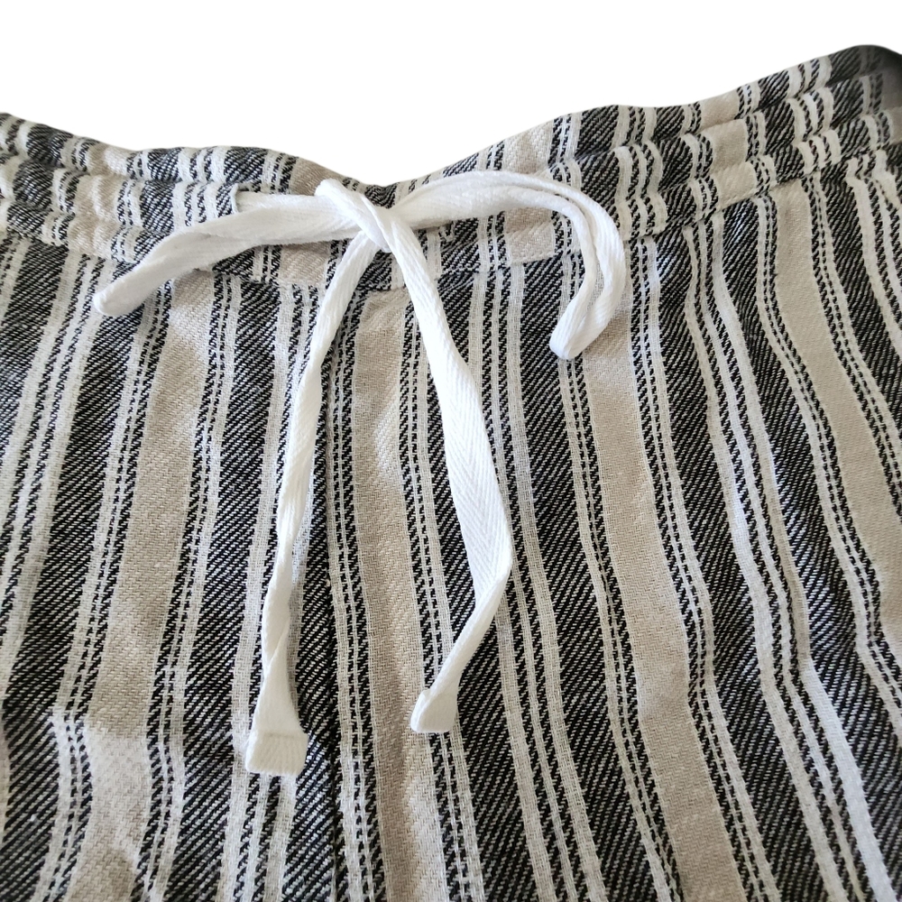Caslon Black and Beige Striped Linen Blend Shorts Women Size L - Picture 4 of 10